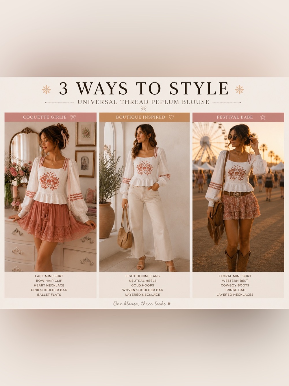Universal Thread Embroidered Peplum Blouse | Coquette Cottagecore Romantic Top - Picture 3 of 13